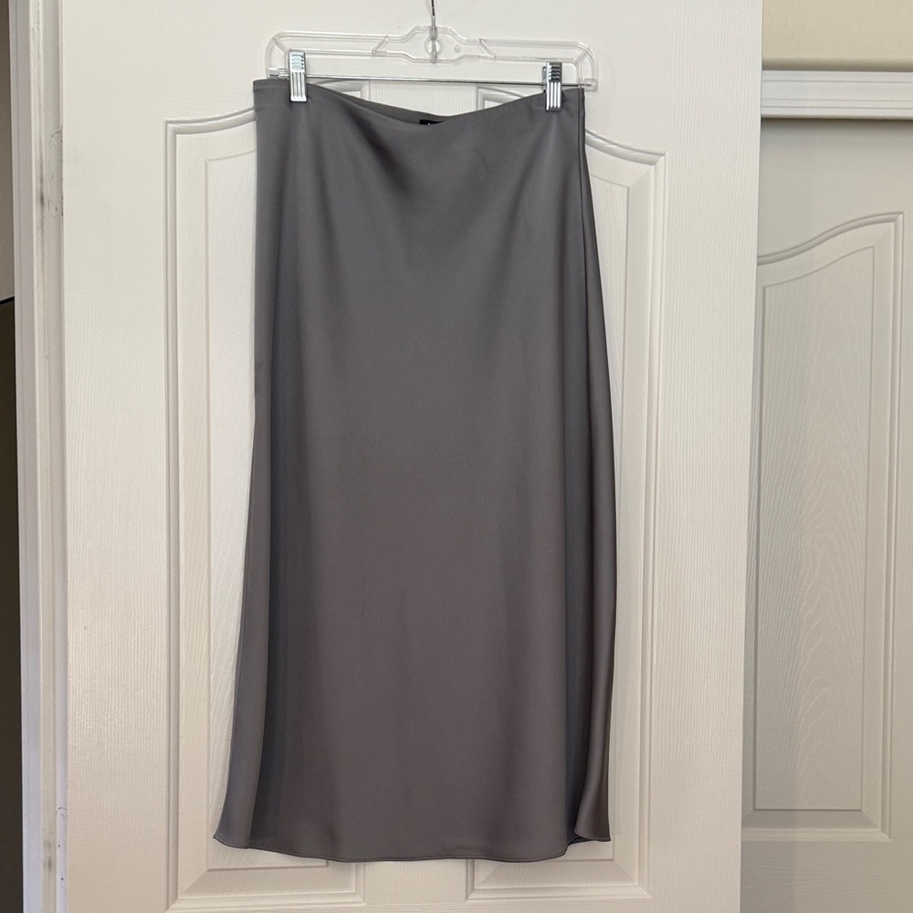 J. Crew Gray Satin Slip Midi Skirt
